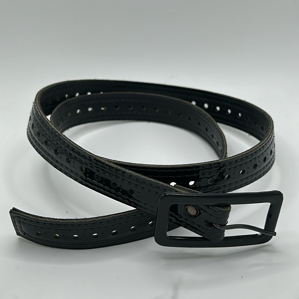 Vintage Astor black shinny preppy thin fashion belt small-large size